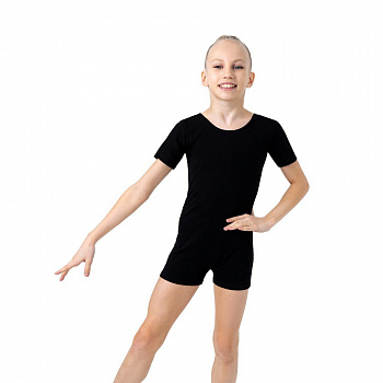Купальник гимнастический Grace Dance, с шортами, с коротким рукавом, цвет чёрный