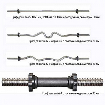 Гриф для штанги MB BARBELL MB-BarM30-1250B прямой