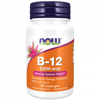 Витамин B-12 5000 мкг + FOLIC ACID NOW, 60 пастилок